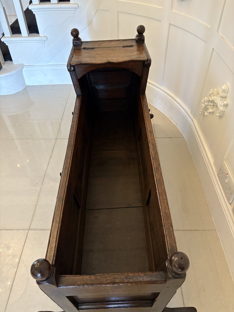 Antique William and Mary Quality Oak Panelled Rocking Crib